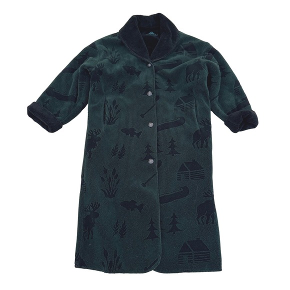 Denali Other - VTG! Denali Reversible Fleece Coat Cabin Print Shawl Collar Long Sleeve Green M